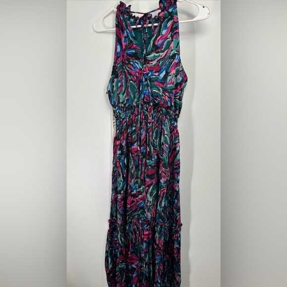 Nicole Miller Halter Sleeveless Bold Print Midi Dress size XS Teal/Multi - Picture 5 of 5